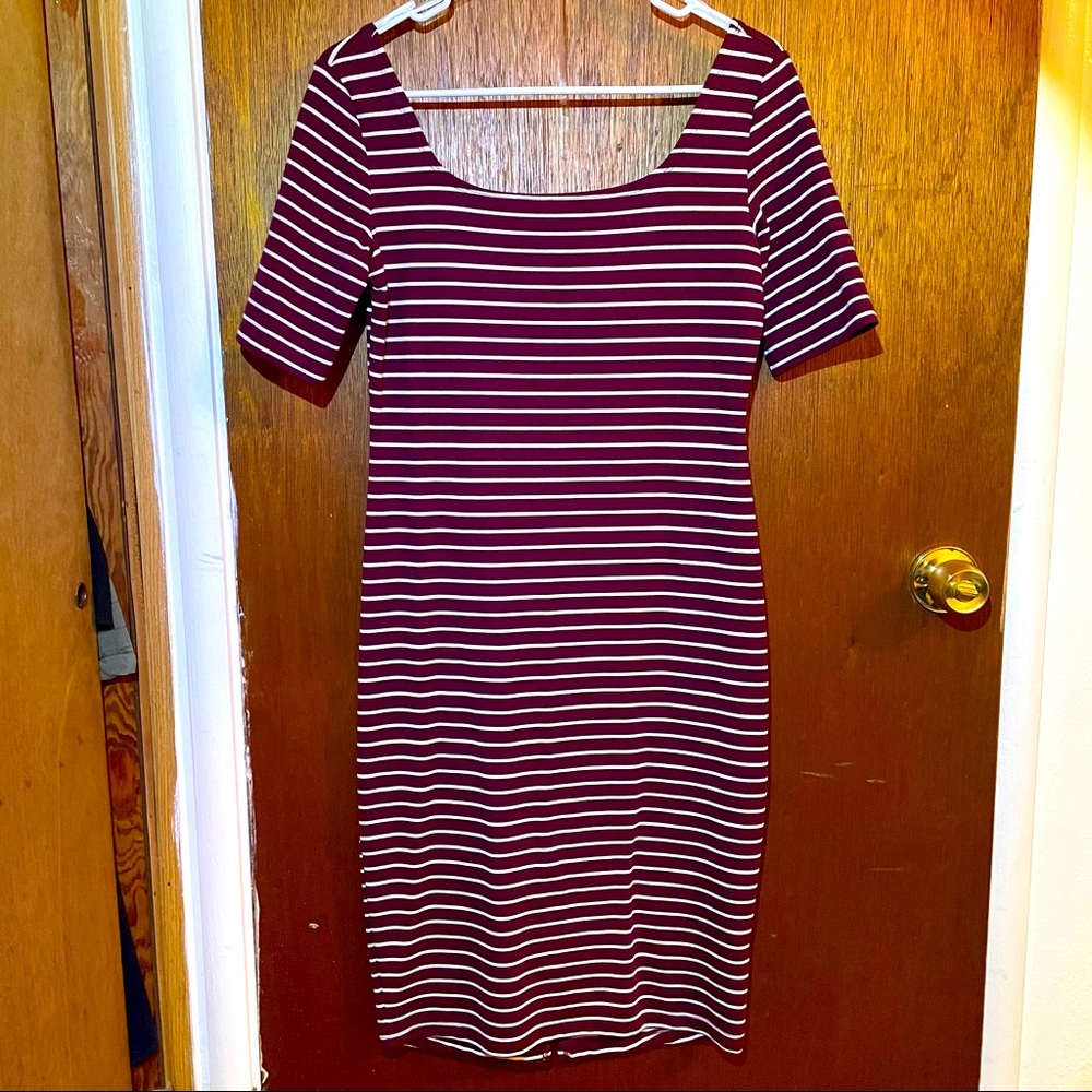 Burgundy & White Striped Dress